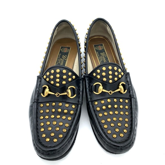Gucci Betis Glamour Nero Studded Flats Shoes Loafers Horsebit - Picture 3 of 12